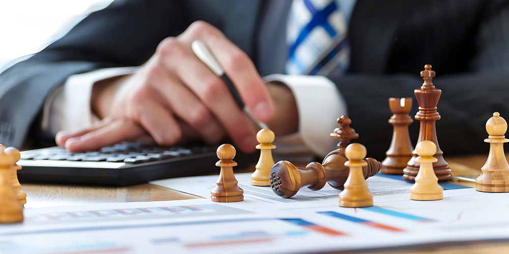 Business strategy chess pieces on desk photo
