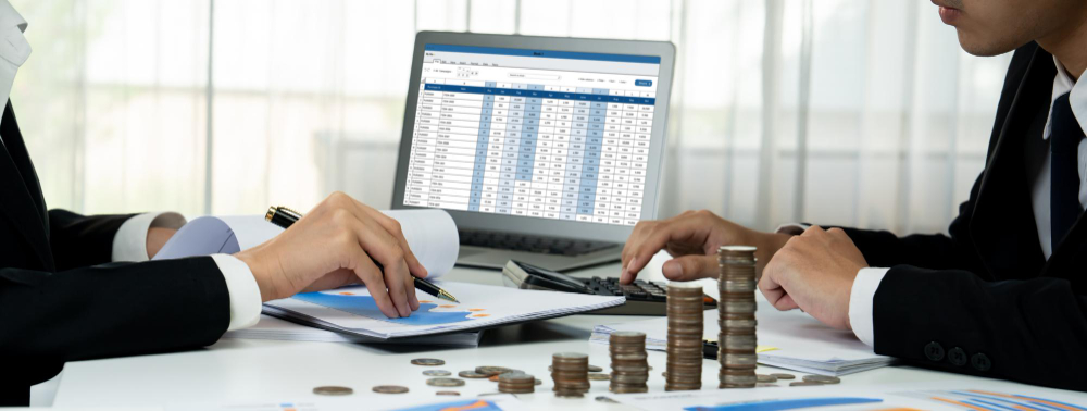 Corporate accountant and business investment stack coin shrewd
