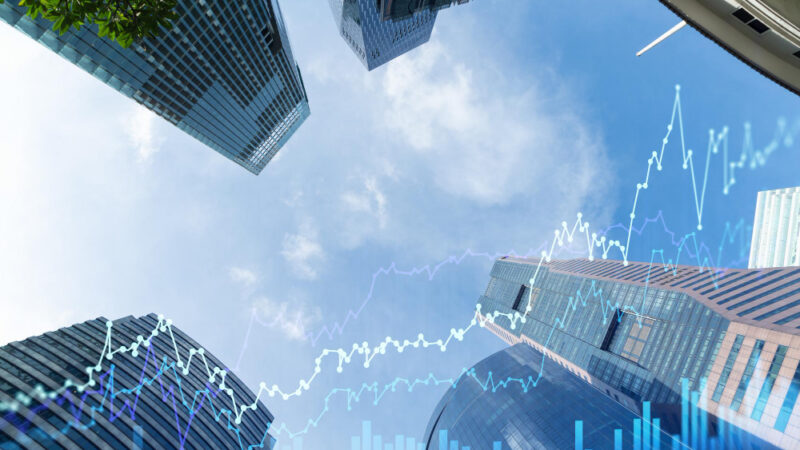 Forex and stock market chart hologram over low angle shot of singapore skyscrapers the financial center in southeast asia the concept of international trading double exposure