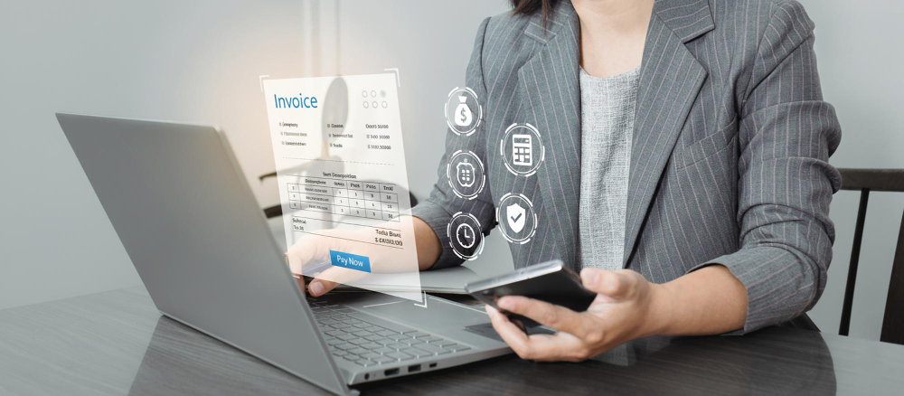 Invoice for payment digital invoice document einvoice and digital billing concept man using laptop to manage electronic statements etax online invoice processing and tax accounting solutions
