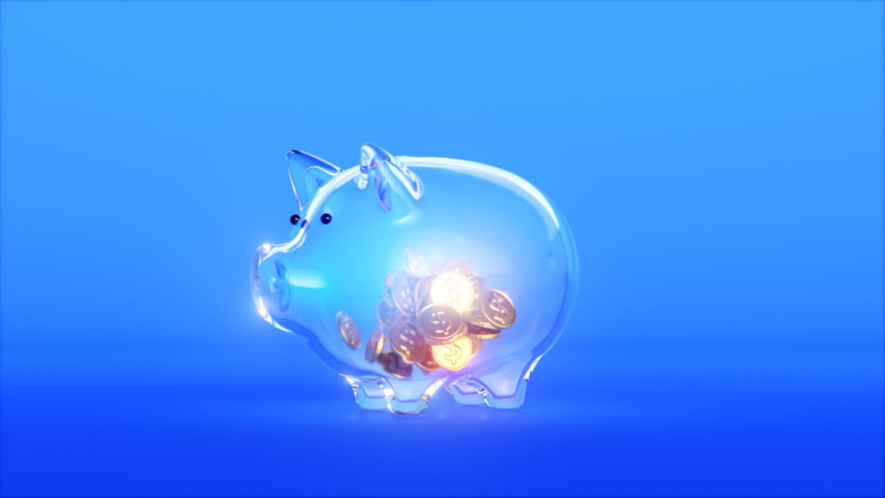 Piggy bank and golden coins 3d render